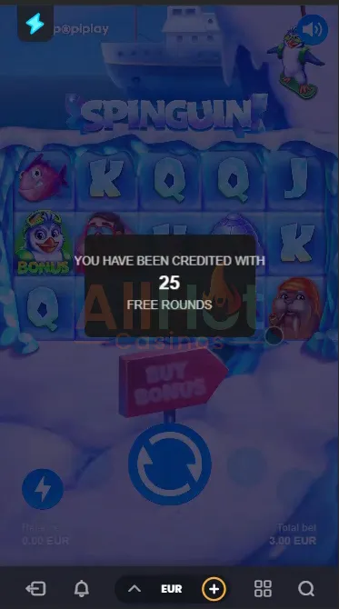 BitKingz casino No deposit 25 Free spins Bonus Code for 4 slots: Moneyfest, Spinguin, Tik Tak Toad or Wild Wild Gold Slots from Popiplay Screenshot