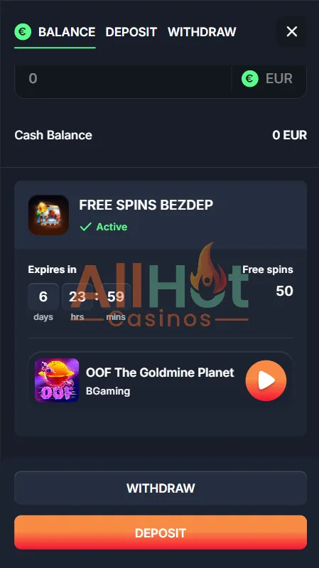 The screnshot of Activated 50 Free spins Bonus