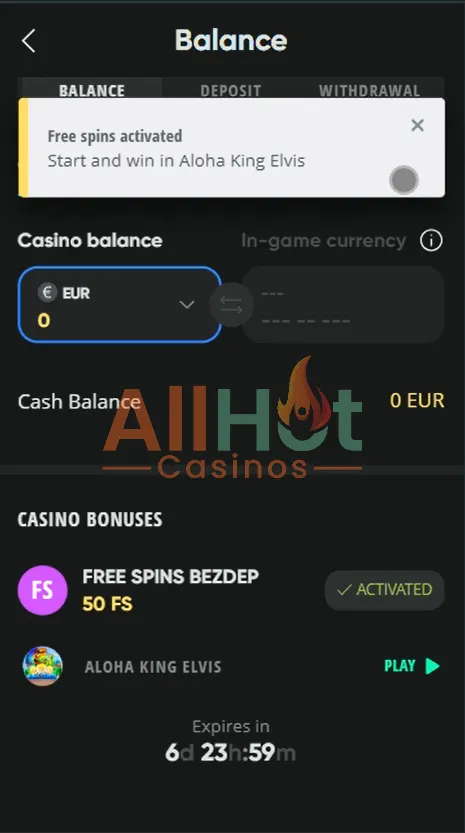 Drip casino No deposit 50 Free spins Bonus in Aloha King Elvis Slots from BGaming Activated