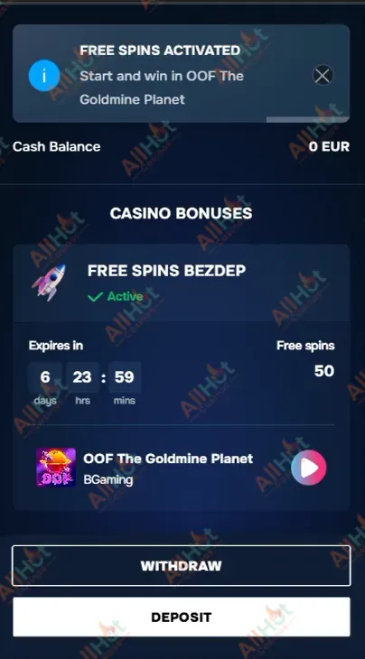 Gizbo casino no deposit 50 free spins bonus activated