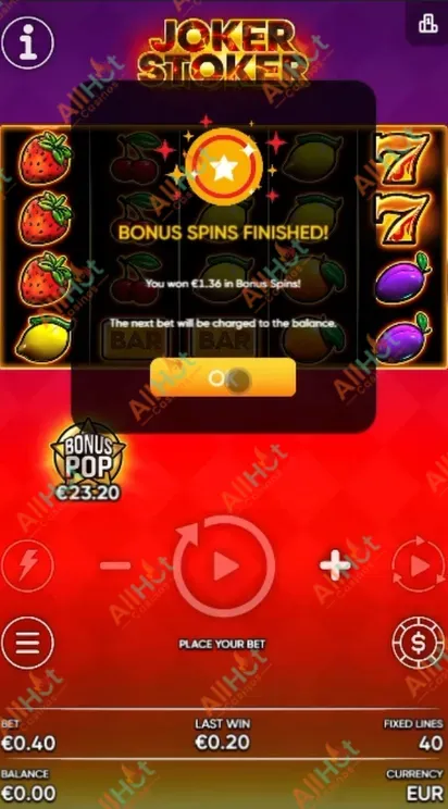 HitHSpin casino No deposit 30 Free spins Bonus in Joker Stoker Slots from Endorphina Won Amount