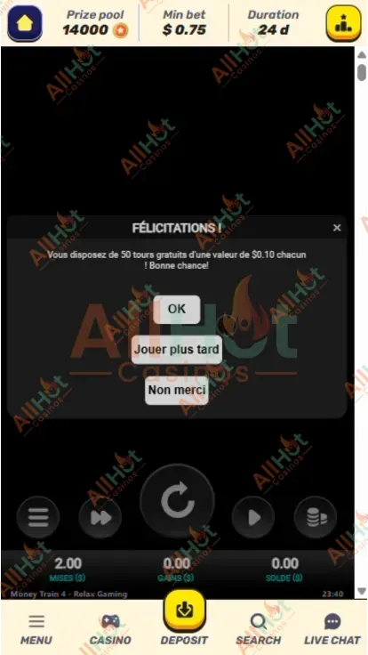 GambleZen casino No deposit 50 Free spins Bonus Awarded Screenshot