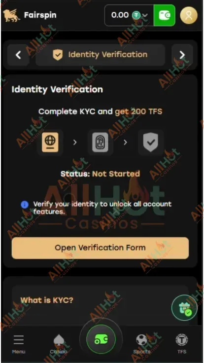 FairSpin casino 250 Free TFS tokens Bonus Available Screenshot