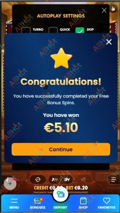 No deposit 50 Free spins Bonus in Book of Fallen Slot from Pragmatic Play after Total Amount Won Screenshot