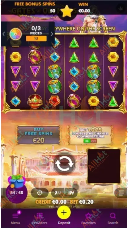 Slotoro casino No deposit 50 Free spins Bonus in Gates of Olympus Slots from Pragmatic Play First Spin Screenshot