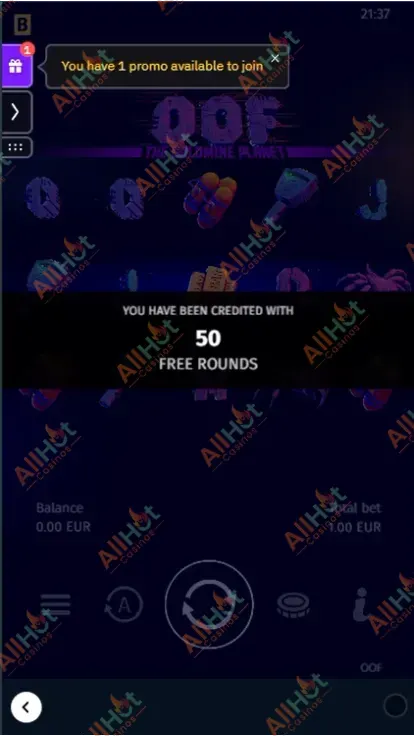 Fugu Casino No deposit Bonus 50 Free Spins Awareded Screenshot