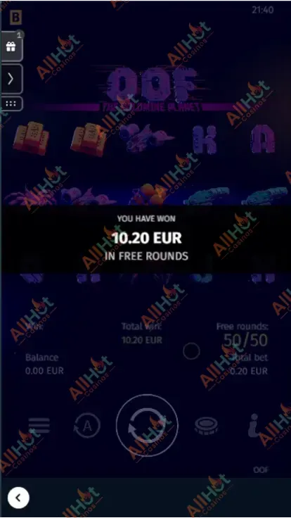 OOF The Goldmine Planet Slot with Total Amount Won Screenshot