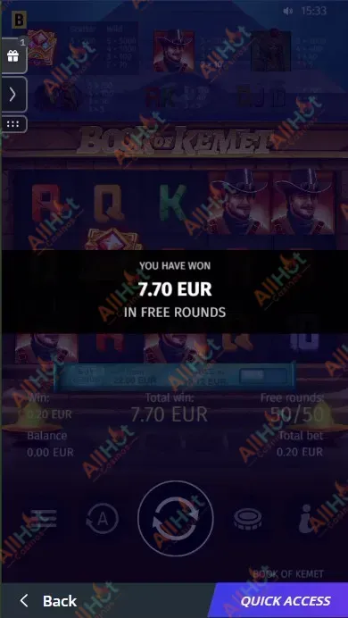 Jet casino total amount won after all 50 free spins in Book of Kemet from BGaming