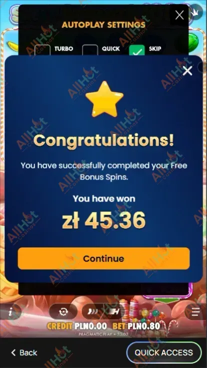 Total Amount of 45.36 PLN Won from the Bonus Play Screenshot