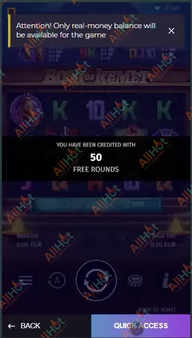 IZZI casino No deposit 50 Bonus Free spins Awarded in the Game Screenshot ✅