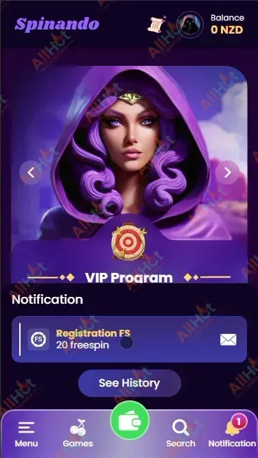 Spinando Casino No Deposit Bonus Awarded Notification
