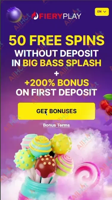 FieryPlay Casino No Deposit Bonus Landing Page With Game Elements