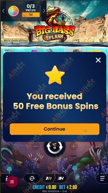 Big Bass Splash loading screen confirming active FieryPlay Casino free spins