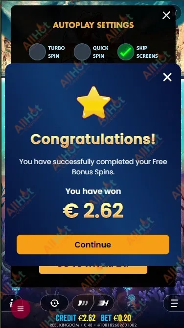 Final total winnings screen after completing the FieryPlay Casino bonus